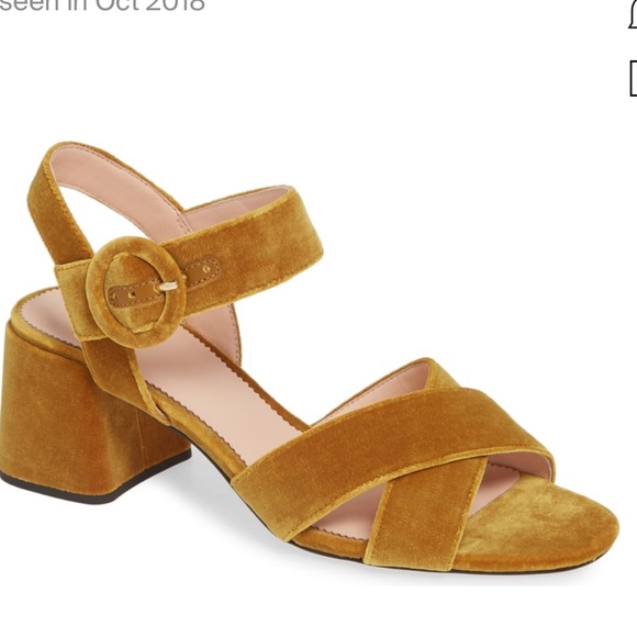 J Crew Penny Velvet Chunky Heel Sandals Amber Gold - Picture 3 of 4